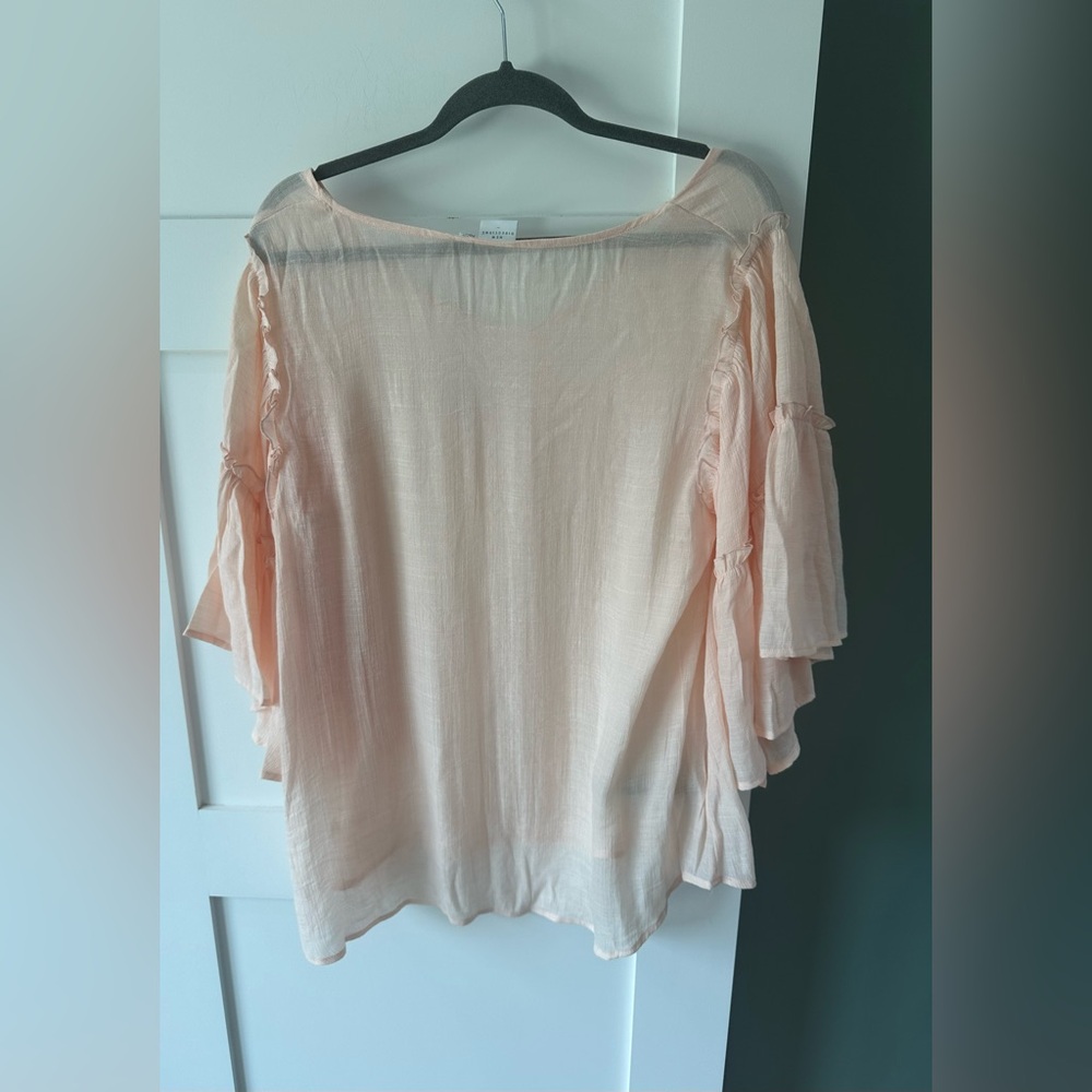 NWT New directions Flowy Short Sleeve Top Shirt Blouse XL Peach Bell Sleeve - Picture 2 of 6
